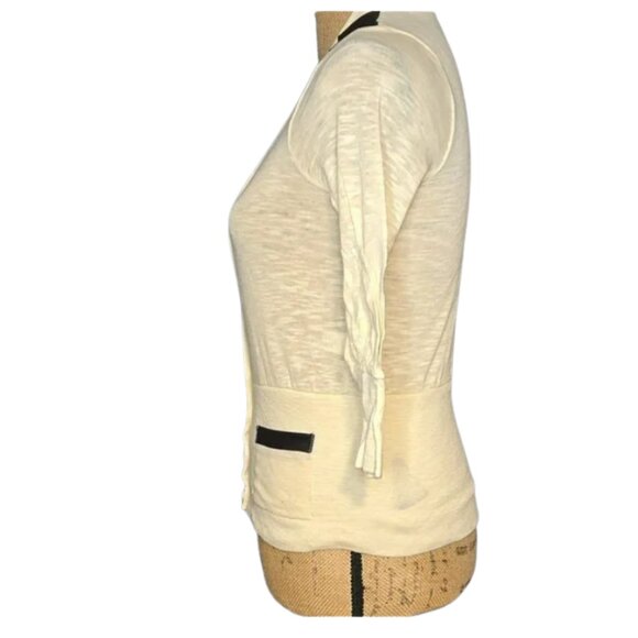 NWT Nordstrom Poof cream lightweight cardigan with black contrast Small - Picture 3 of 5